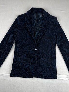 Majestic Filatures Deluxe Tee Shirt Navy Black Paisley Blazer Sz 2 Cotton Blend